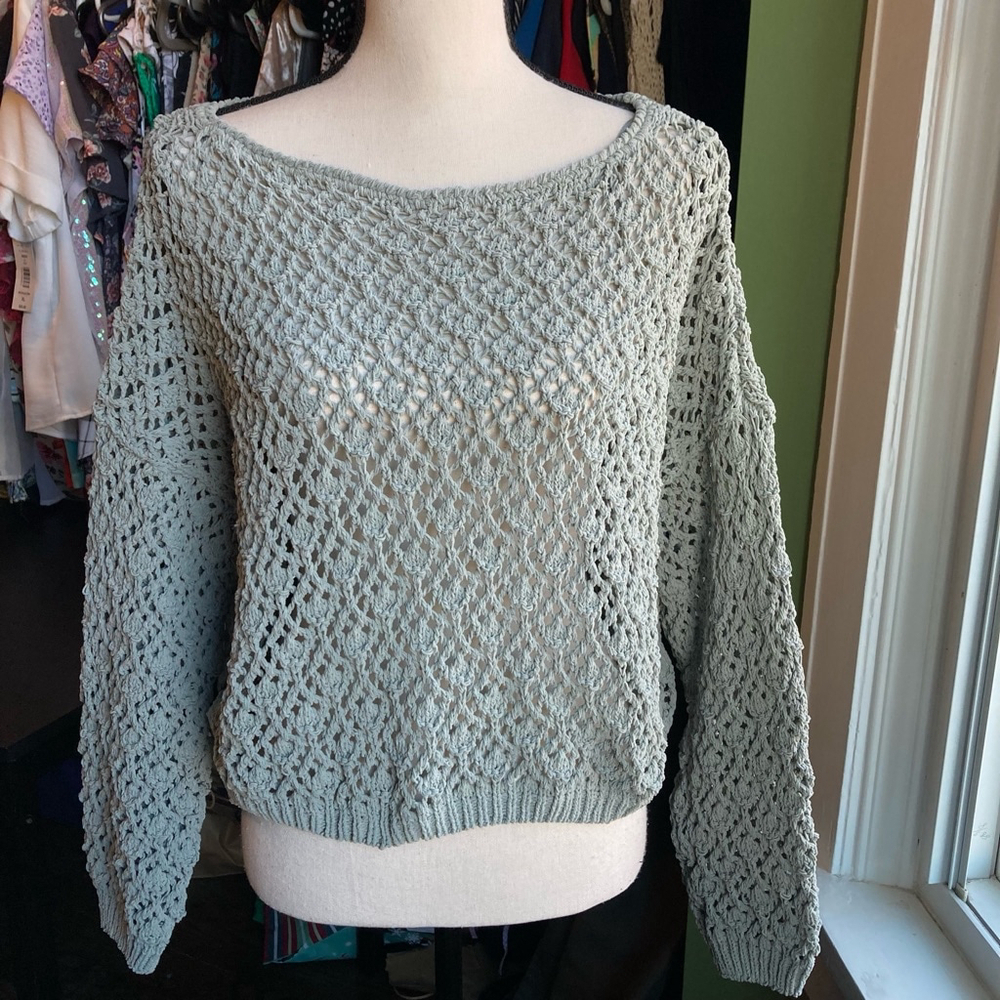 Women's Moon & Madison Sweater XL Blue Open Knit/green